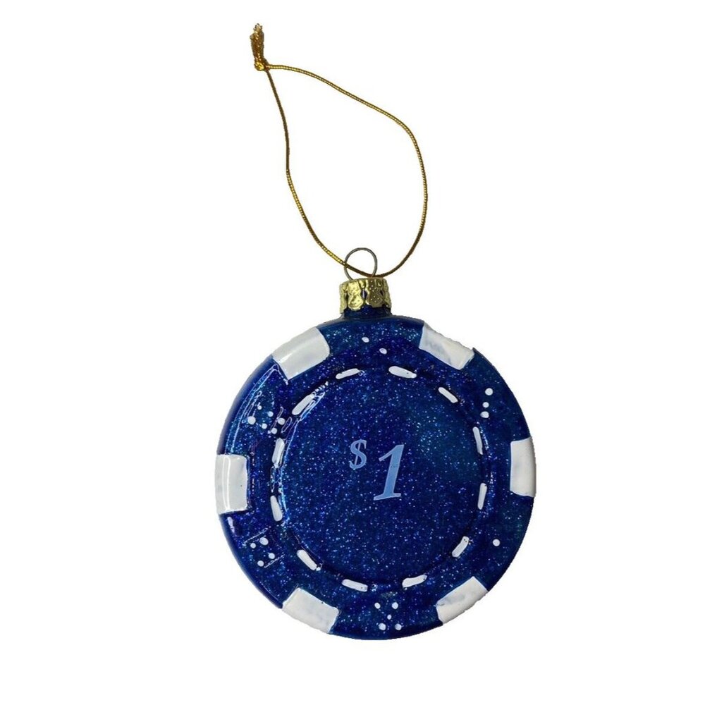 Poker Chip CASINO GAME GLASS CHRISTMAS ORNAMENT $1
